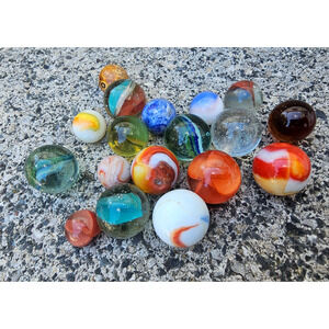Lot Of 18 Assorted Marbles mostly Shooters Collectible Glass Vintage